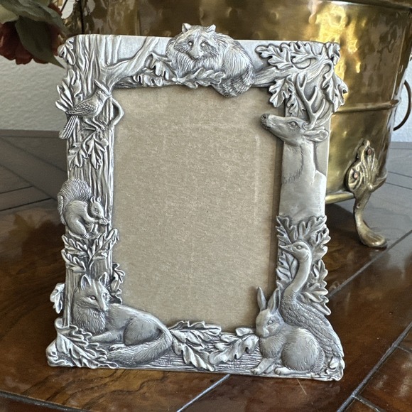 Vintage 1990 Seagull Pewter Photo Frame  Size 5" x 3.5" Woodland Animals Deer - Picture 1 of 13